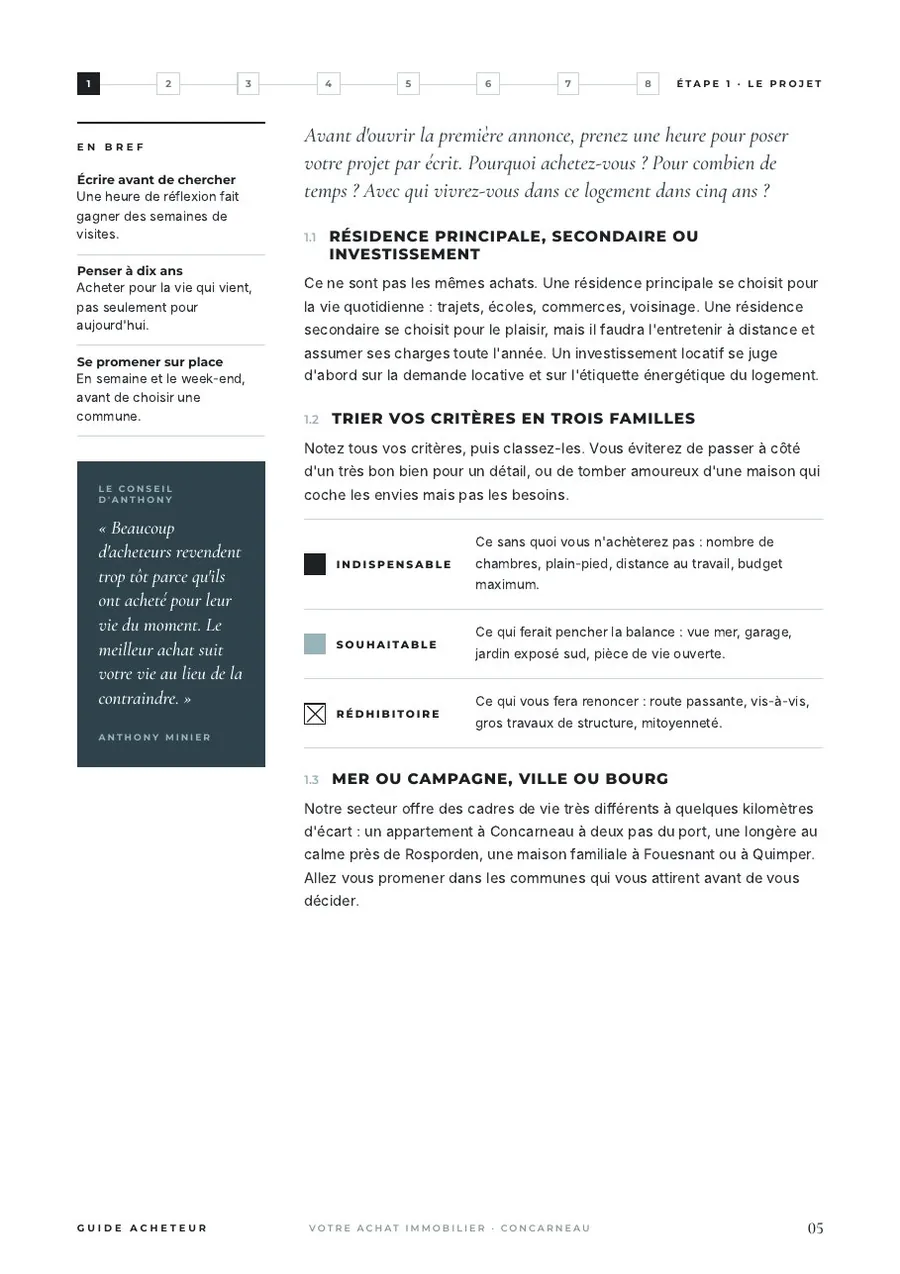 Page du guide : Étape 1